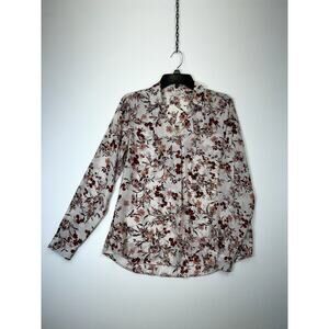 Maurices Blouse Women’s Medium White Floral Long Sleeve 100% Polyester